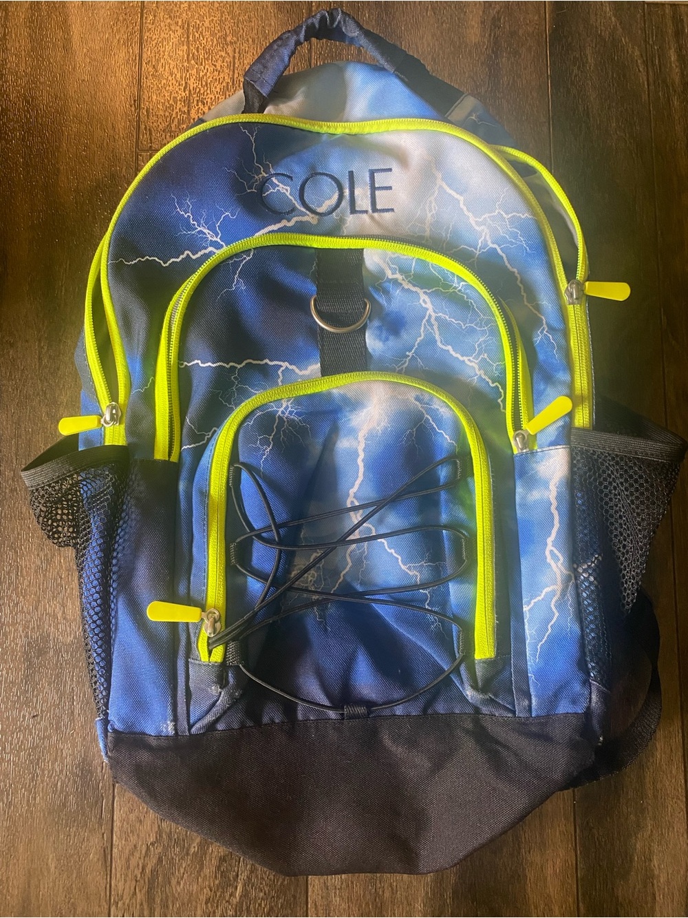 Pottery Barn Kids Blue Lightning Backpack with Neon Yellow Trim